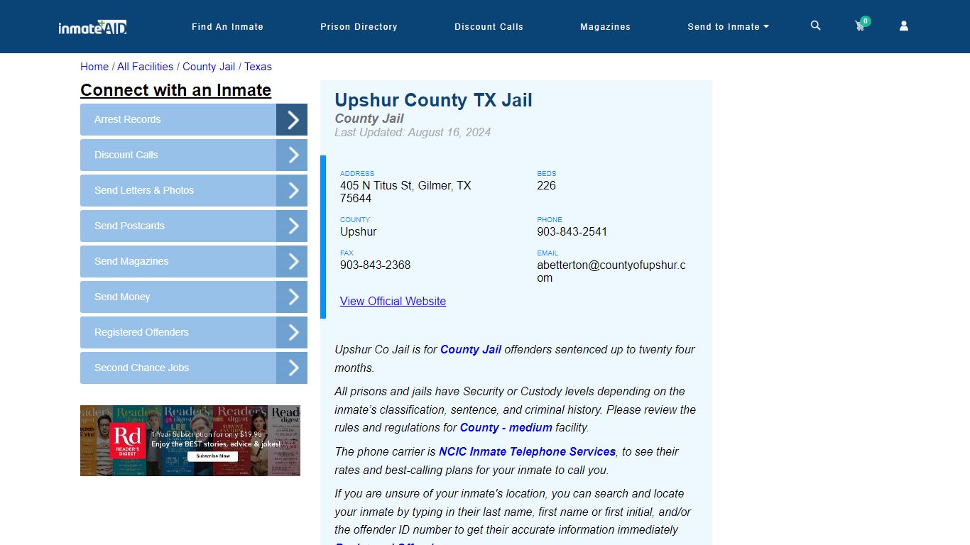 Upshur County TX Jail - Inmate Locator